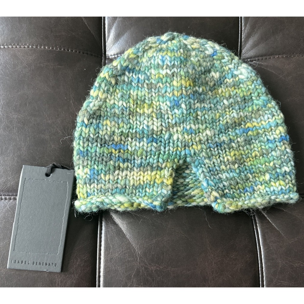 Isabel Benenato 100% Virgin Wool Crochet Braided Top Beanie Hat O/S Unisex Italy